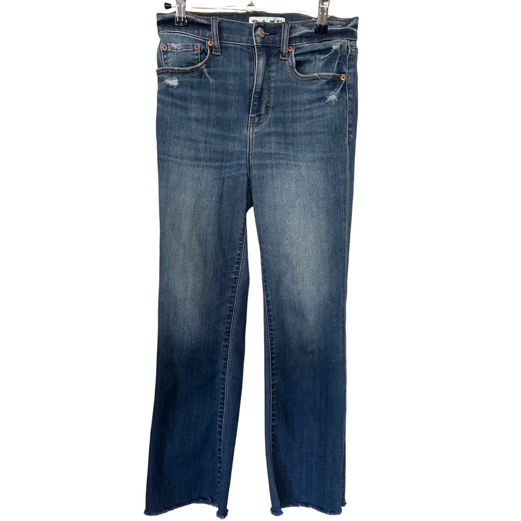 Mid-Rise Straight-Leg Distressed Daze Jeans With Raw Hem & Faded Wash Size 26